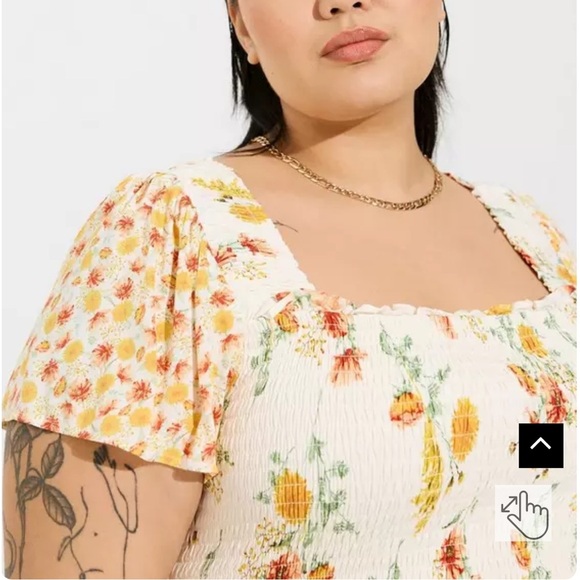 NWT Torrid Warm Sunset Floral Smocked Flutter Short Sleeve Crop Top size 6X - Picture 9 of 10